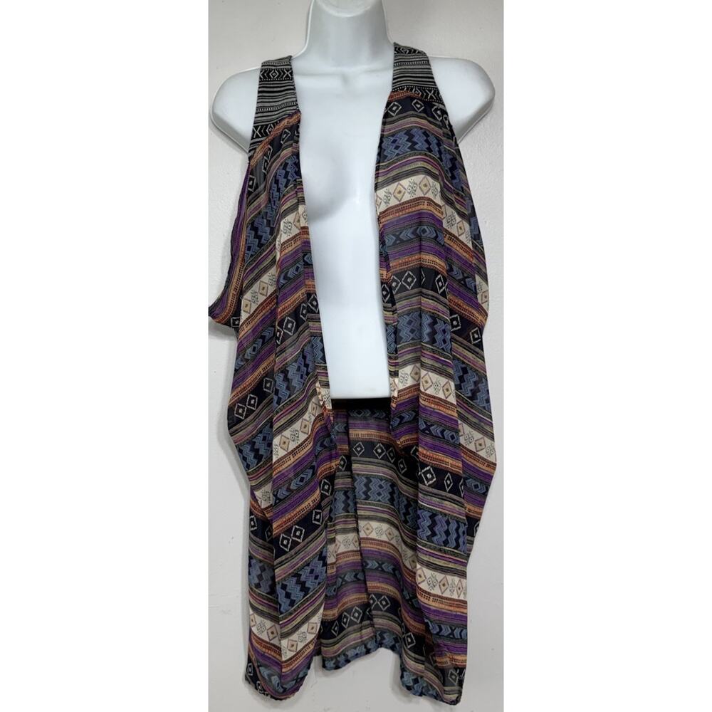 Gimmicks BKE Sleeveless Long Open Vest Tribal Aztec Women’s Size Small Sheer